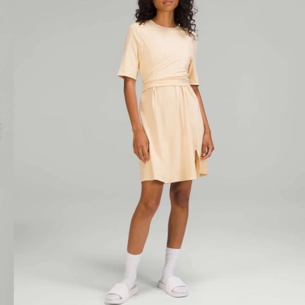 Lululemon Cotton Wrap-Front T-Shirt Dress Prosecco Beige Size‎ 4